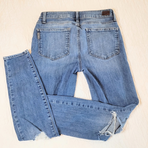 Paige- Distressed Medium Blue Wash Shaped Curvy Skinny Jeans Sz 30 - Picture 8 of 8